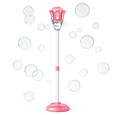 2026 New Automatic Bubble Machine, 3-Level Adjustable Height Bubble Maker with Lights & Music, Rechargeable Standing Automatic Bubble for Parties Birthday Wedding Outdoor (Pink)