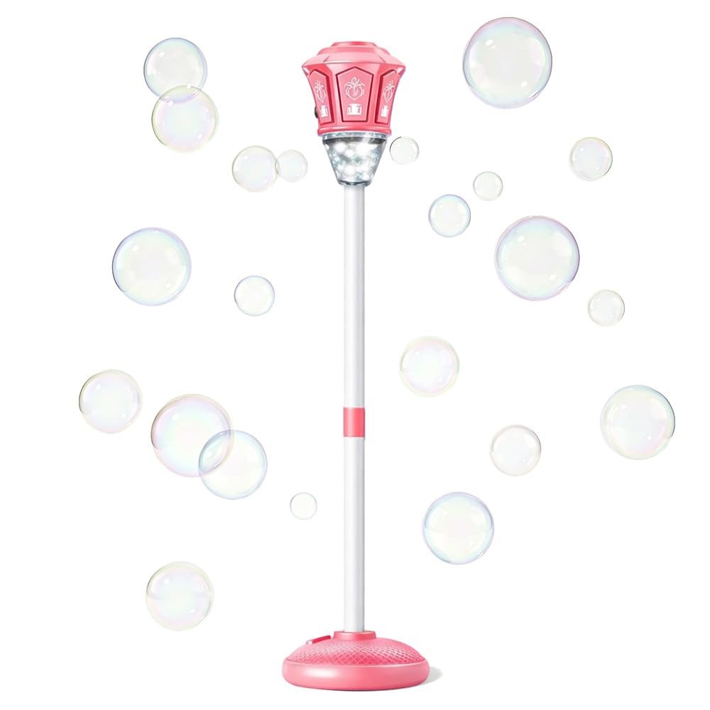 2026 New Automatic Bubble Machine, 3-Level Adjustable Height Bubble Maker with Lights & Music, Rechargeable Standing Automatic Bubble for Parties Birthday Wedding Outdoor (Pink)