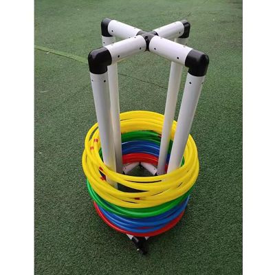 DEGQSTPC Equipment Cart WhiteSports Equipment Organizer, Exercise Hula Hoop Holder on Wheels, Rolling PE Equipment Storage Rack, Metal Organizer for Home, Gym, School, No Hula Hoop(45cm/17.7in)