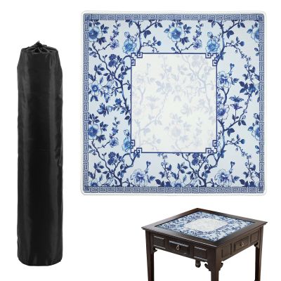 31 " Professional Mahjong Mat, Chinoiserie Blue and White Floral Printed Table Cover, Non-Slip Rubber Backing & Noise-Reducing Fabric with Carrying Bag for Mah-Jongg, Poker & Board Games(blue)
