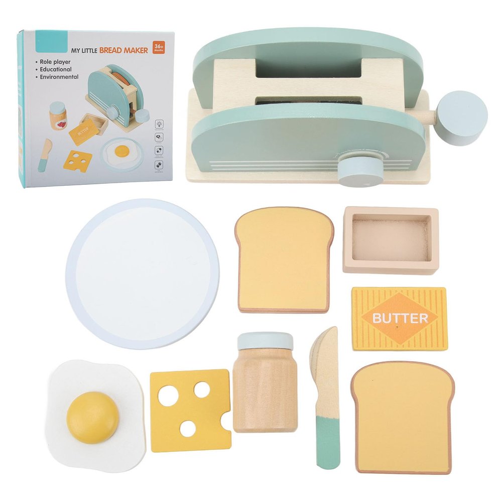 Rcniso Simulated Bread Machine, Exquisite Wooden Simulation Bread Machine Cooking Toy for Kids Home