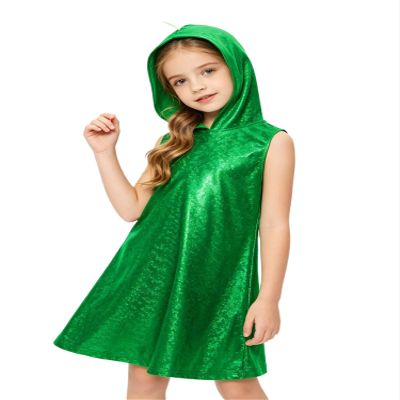 Yruioon Girls Sleeveless Theme Party Jurassic Animal Outfit Stage Performance Hooded Dress with 3D Tail Green 12 Years