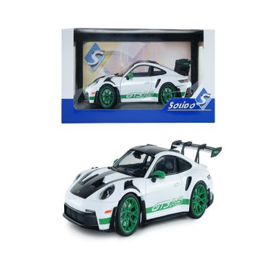Diecast Model Car Compatible for Porsche 911 GT3 RS Type 992 2024, White with Green Stripes, 1/18 Scale Solido S1812107