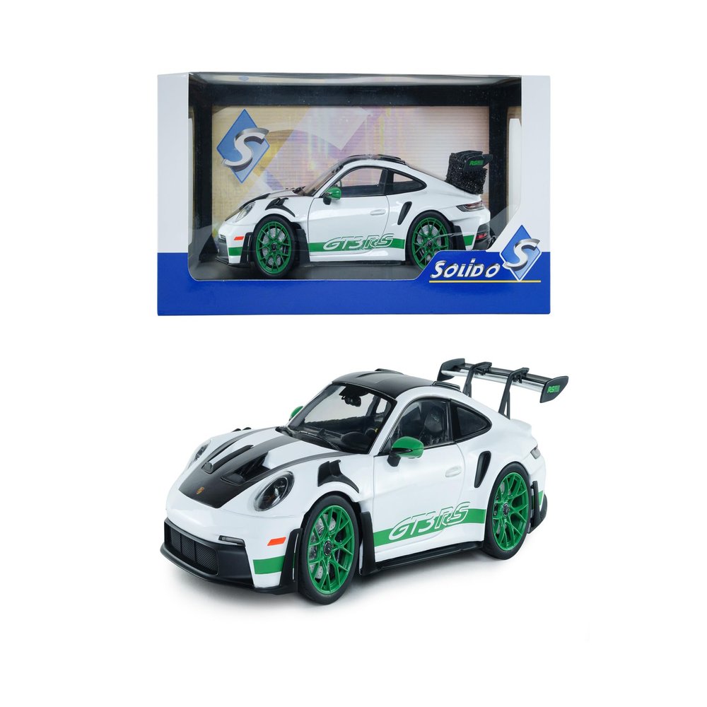 Diecast Model Car Compatible for Porsche 911 GT3 RS Type 992 2024, White with Green Stripes, 1/18 Scale Solido S1812107