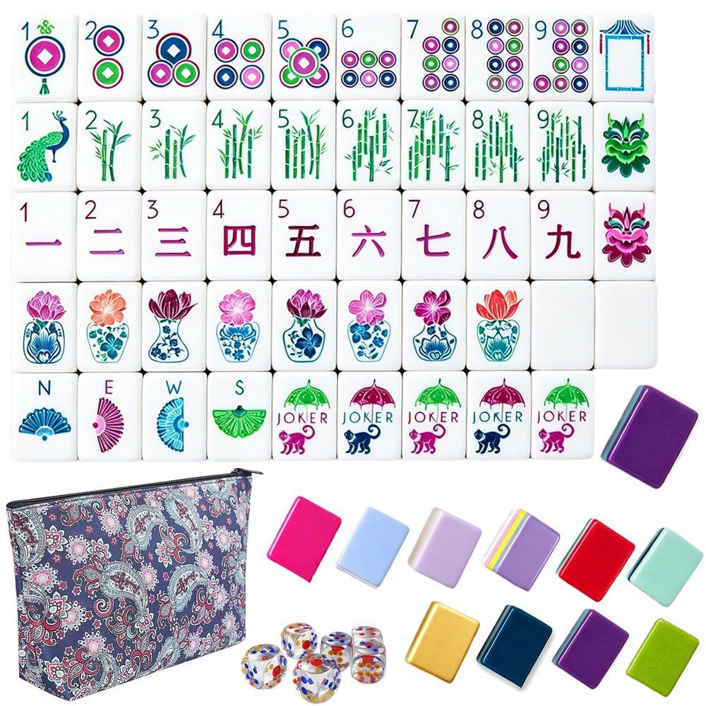 4 Layer Mahjong Tiles, 160 Pcs Acrylic American Mahjong Tiles Set, Four-Layer Engraved Acrylic Layered Mahjong Tiles with Exquisite Carrying Bag, Lettering is Clear, Home Trips Social Game(R)