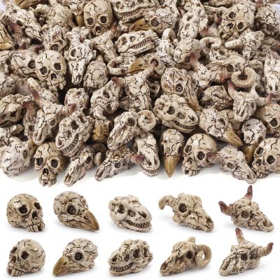 DIYDEC 100pcs Halloween Mini Skulls, 5 Styles Miniature Resin Skeleton Heads Figures to Hide Toys Little Tiny Resin Skulls for Crafts Halloween Party Favors Bag Fillers Garden Dollhouse Decor