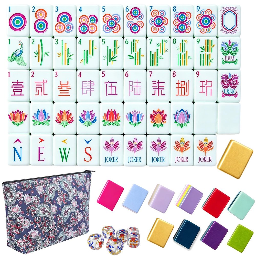4 Layer Mahjong Tiles, 160 Pcs Acrylic American Mahjong Tiles Set, Four-Layer Engraved Acrylic Layered Mahjong Tiles with Exquisite Carrying Bag, Lettering is Clear, Home Trips Social Game(C)