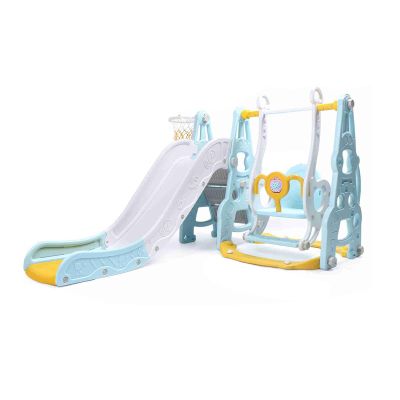 4 in 1 Toddler Playground Set, Multifunctional Premium Plastic, Safe Design for Boys Girls Indoor Outdoor Backyard Swing Slide Climber Basketball Hoop Activity Center