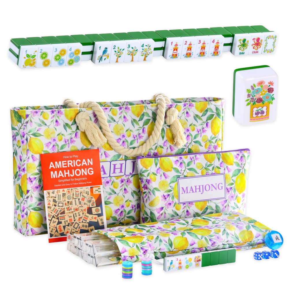 Lemon Themed American Mahjong Tile Set,160 Green Melamine Engraved Tiles