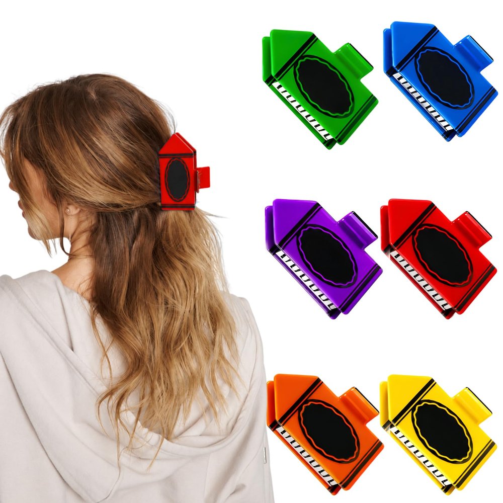 Teacher Hair Clips 6 Pack, Colorful Crayon Claw Clips for Women, Cute Classroom Hair Accessories, Appreciation Gift, Back to School Gift for Teachers