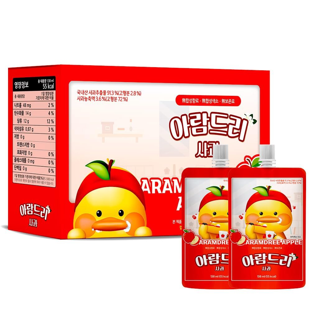 ARAMDRI Kids Fruit Juice Pack 1 Box, 4.67 fl. oz. (138ml) x 10ea, Korean Apple, Portable Pouches for Children's Outdoors Travel School Home Camping (Apple, 10 Pouch)