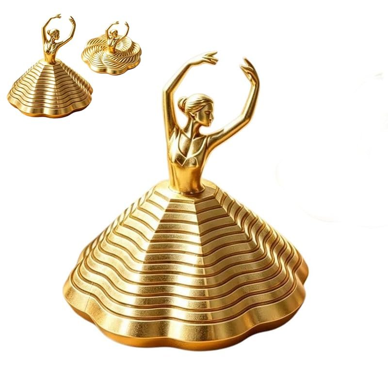 3D Printed Spinning Ballerina Fidget Toy Ornament Ballet Fidget Spinner for Stress Relief, Sensory Desk Decor for Home & Office, Creative Gift for Ballet Lovers (Gold)