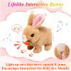 Interactive Hopping Bunny Playset, 8-Piece Pretend Care Kit with Leash, Comb, Mirror, Bottle, Handbags, Nest & Carrot, Animated Walking Rabbit with Wiggle Ears & Sounds, Toy Gift for Toddlers, 7"Brown view 2