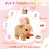Interactive Hopping Bunny Playset, 8-Piece Pretend Care Kit with Leash, Comb, Mirror, Bottle, Handbags, Nest & Carrot, Animated Walking Rabbit with Wiggle Ears & Sounds, Toy Gift for Toddlers, 7"Brown view 3