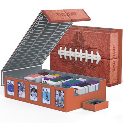 Kabinka Football Card Storage Box with Window Display, 5-Row Sport Card Storage Box, 3900+ Card Deck Box for Football Sports Card TCG, 5 Top Loaders, 5 Stoppers, 48 Dividers, 1 Dice Tray(Football 1)