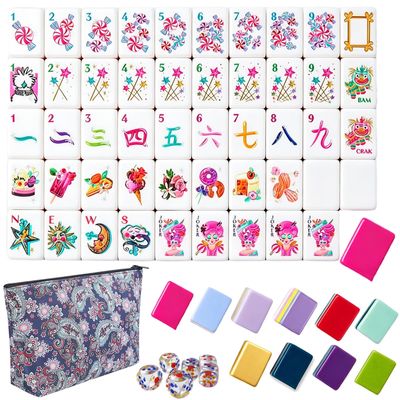 4 Layer Mahjong Tiles, 160 Pcs Acrylic American Mahjong Tiles Set, Four-Layer Engraved Acrylic Layered Mahjong Tiles with Exquisite Carrying Bag, Lettering is Clear, Home Trips Social Game(J)