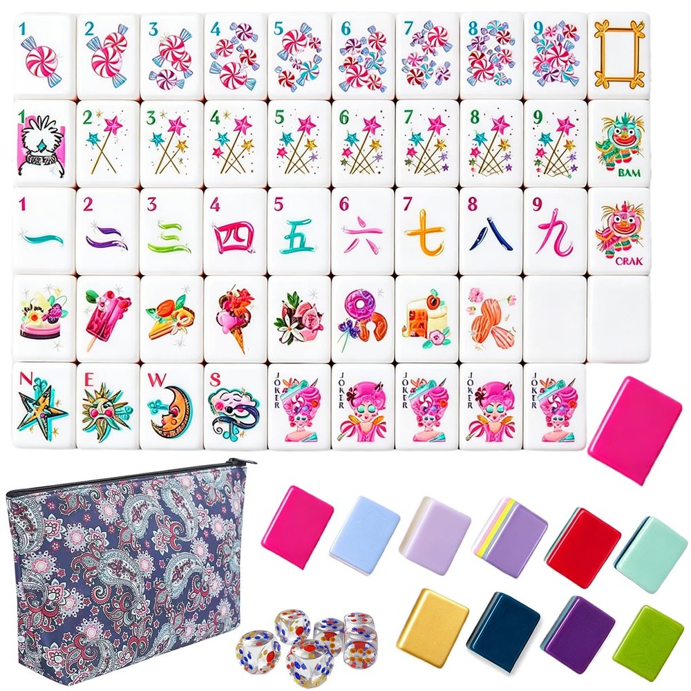 4 Layer Mahjong Tiles, 160 Pcs Acrylic American Mahjong Tiles Set, Four-Layer Engraved Acrylic Layered Mahjong Tiles with Exquisite Carrying Bag, Lettering is Clear, Home Trips Social Game(J)