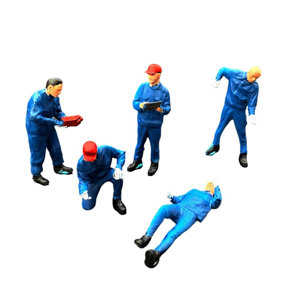 Helixsun 1/64 Scale Mechanic Figures (5-Piece Set), Miniature Mechanic Figures, Garage and Workshop Display Accessories