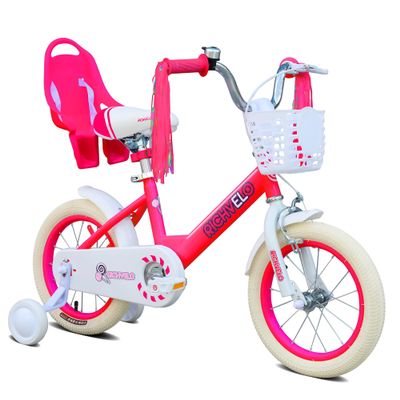 richvelo 16 Inch Kids Bike, Grils Bike for 3-7 Years Old Kids with Training Wheels, Streamers, Basket and Doll Seat, Children Bicycles with Coaster Brake, Pink