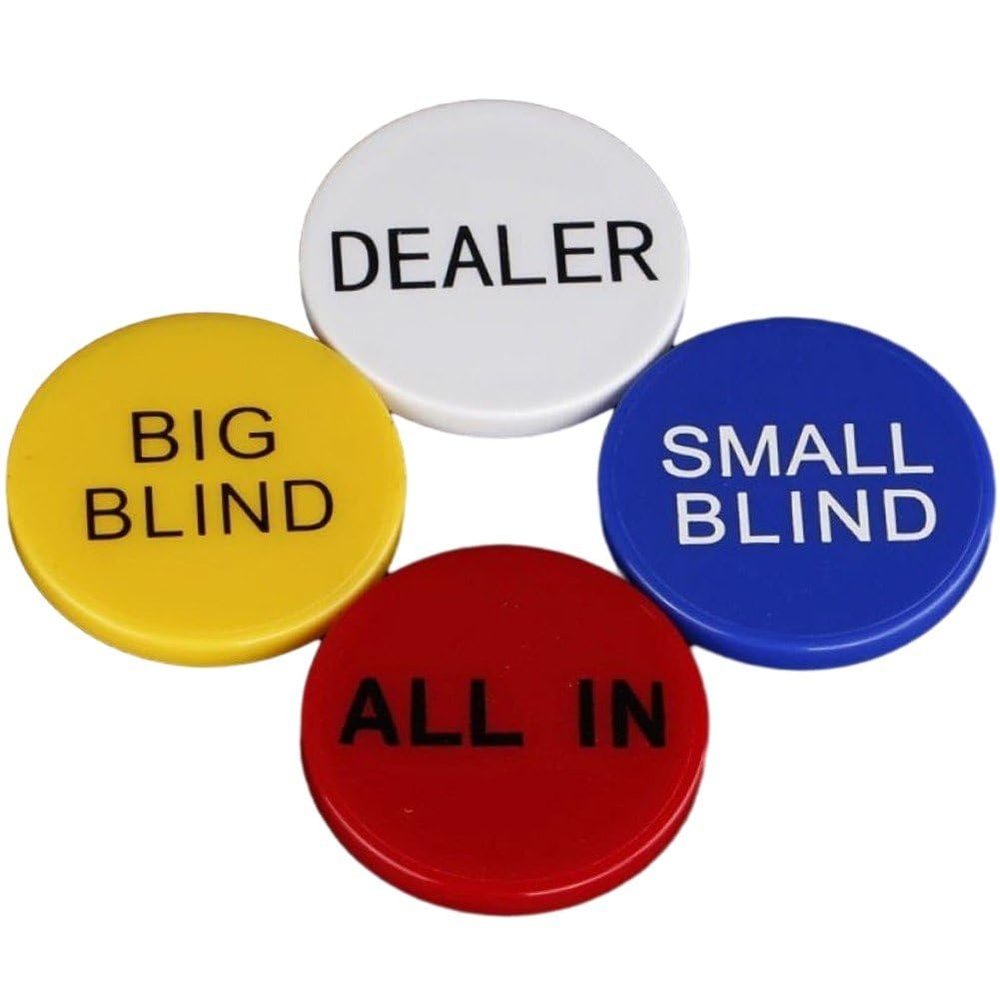 Pkhoxw Texas Poker Dealer Button Set, 4 Pack Small Blind Big Blind Coin, Waterproof Poker Chip Accessory for Home Game Night