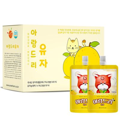 ARAMDRI Kids Fruit Juice Pack 1 Box, 4.67 fl. oz. (138ml) x 10ea, Korean Yuja, Portable Pouches for Children's Outdoors Travel School Home Camping (Yuja, 10 Pouch)