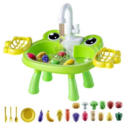 Lawnrden Children's Outdoor Water Table, Children's Outdoor Water Play Table, Kids' Play with Electric Circulation Faucet & Height-Adjustable Legs, Green