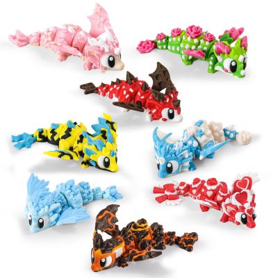 3D Printed Baby Dragon Figurines Set of 8 Flexible Desk Decor Toys