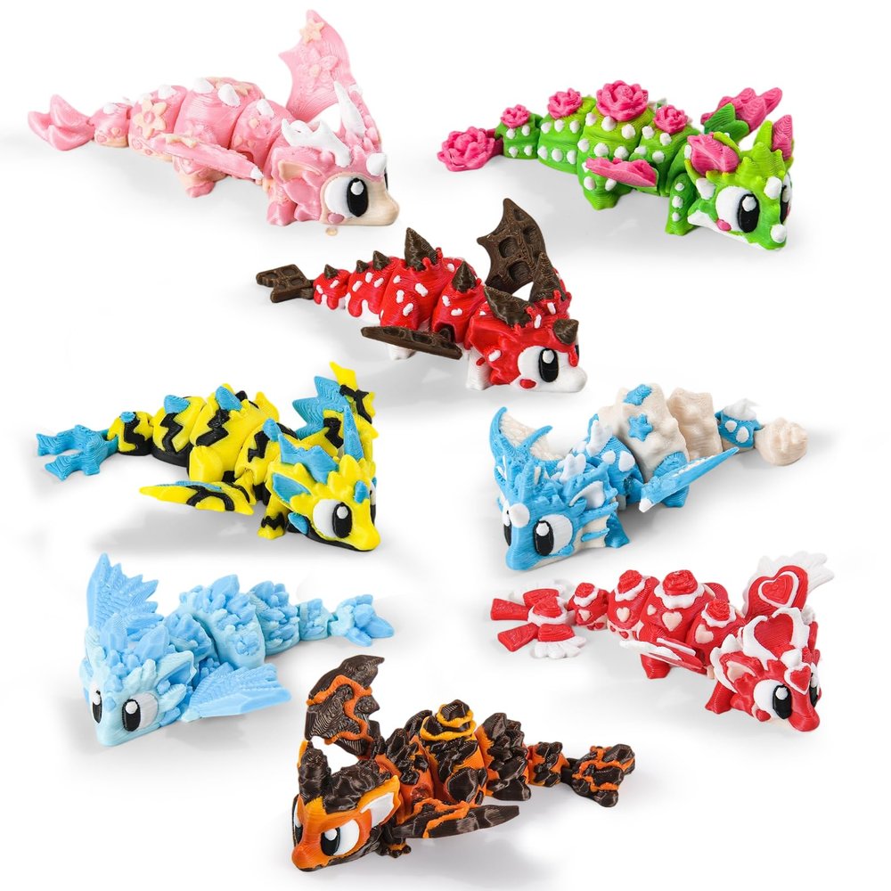 3D Printed Baby Dragon Figurines Set of 8 Flexible Desk Decor Toys