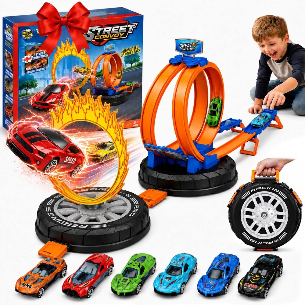 2026 All New Stunt Race Car Track Set for Kids 4-8