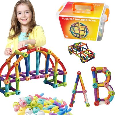 86PCS Stretch Tube Building Toy for Kids, Telescopic STEM Construction Set with Connectable Tubes & Balls, Creative DIY Engineering Building Kit with Storage Box for Boys Girls Ages 3+
