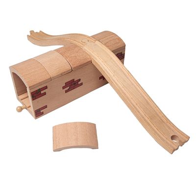 Bunu1492 Wooden Train Track Tunnel Set,3-Piece Railway Expansion Pack with 1 Tunnel & 2 S-Curved Tracks, Compatible with Most Major Wooden Train Sets, Educational Railway Accessories for Kids Ages 3+