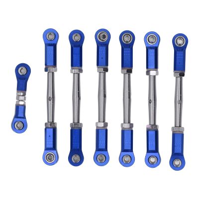 Cosiki 7PCS Aluminum Alloy Servo Link Pull Rod, Metal Steering Tie Link Rod Set with Upgraded Textured Appearance, Ideal for Slash Rustler 4x4 (Blue)