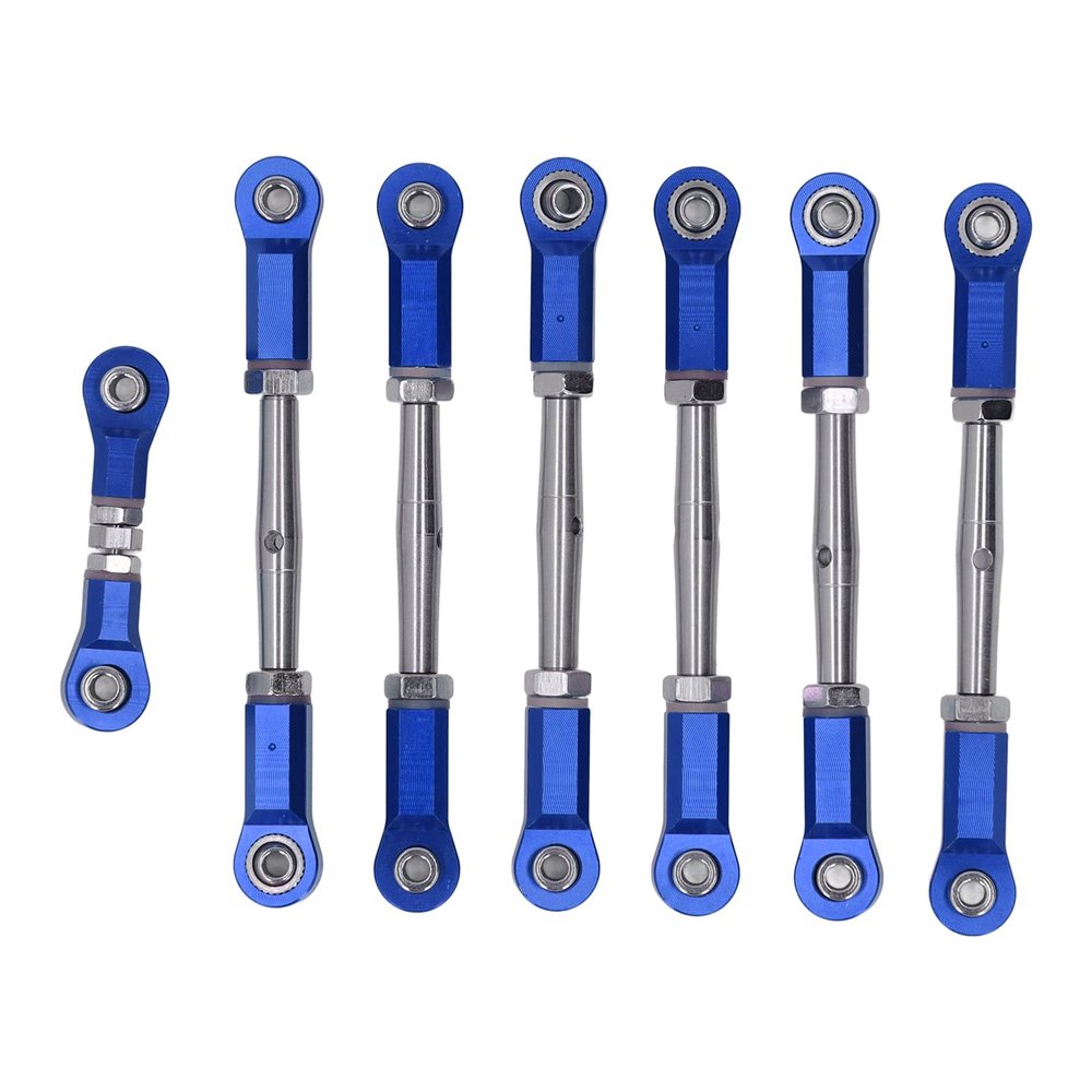 Cosiki 7PCS Aluminum Alloy Servo Link Pull Rod, Metal Steering Tie Link Rod Set with Upgraded Textured Appearance, Ideal for Slash Rustler 4x4 (Blue)