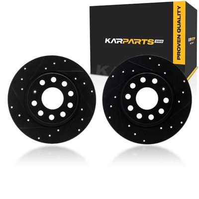 KarParts360 For Volkswagen e-Golf 2015 16 17 18 2019 Rotor Set | Black | Drilled And Slotted