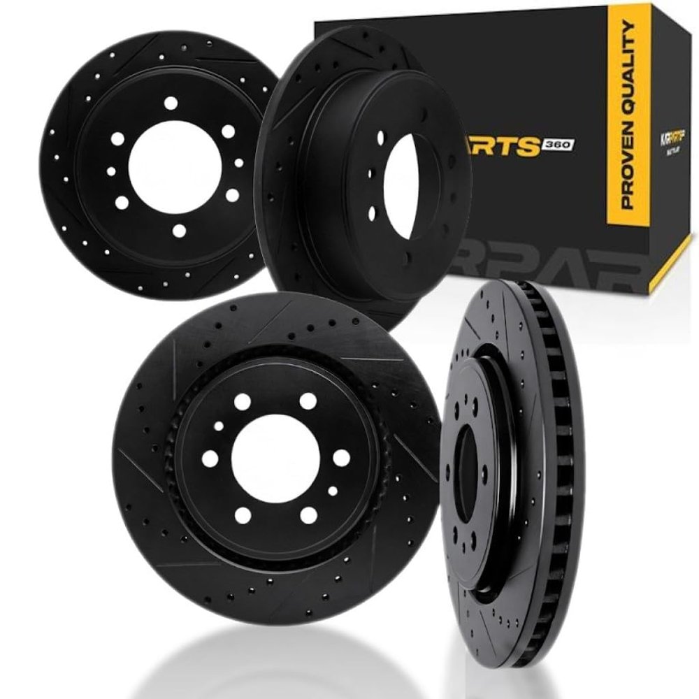KarParts360 For Freightliner Sprinter 2500 2007-2018 Rotor Set Front and Rear | Black | Vented Rotor | Drilled And Slotted