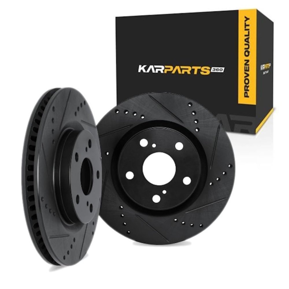 KarParts360 For Honda Pilot 2023 2024 2025 2026 Rotor Set | Black | Drilled And Slotted