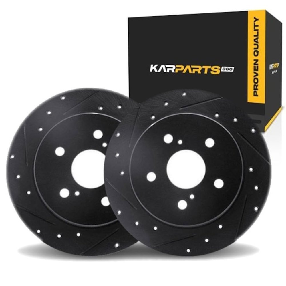 KarParts360 For Honda Pilot 2003 04 05 06 07 2008 Rotor Set | Black | Drilled And Slotted