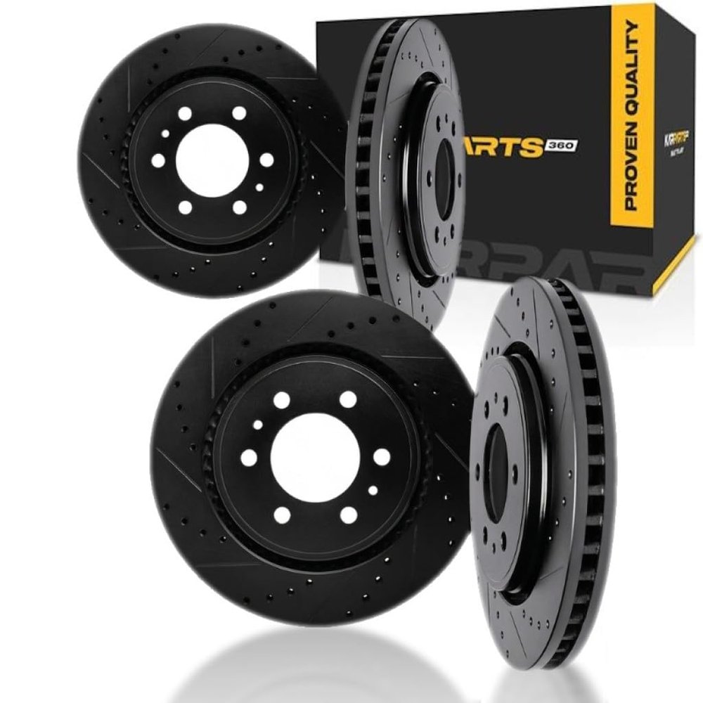 KarParts360 For Freightliner Sprinter 3500 2007-2021 Rotor Set Front and Rear | Black | Vented Rotor | Drilled And Slotted