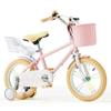 HOMMOW 14 Inch Kids Bike for Boys & Girls Ages 3-12, Kids Bicycle with Training Wheels, Basket, Streamers & Doll Seat, Dual Brake Children Bike,Pink view 1