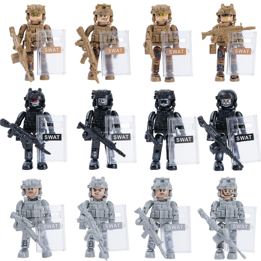 Lrdboeg 12PCS Military SWAT Building Blocks Minifigures Set, Special Forces Soldier Figures with Weapons & Armor, Army Combat Team Toys for Kids, Gift for Boys