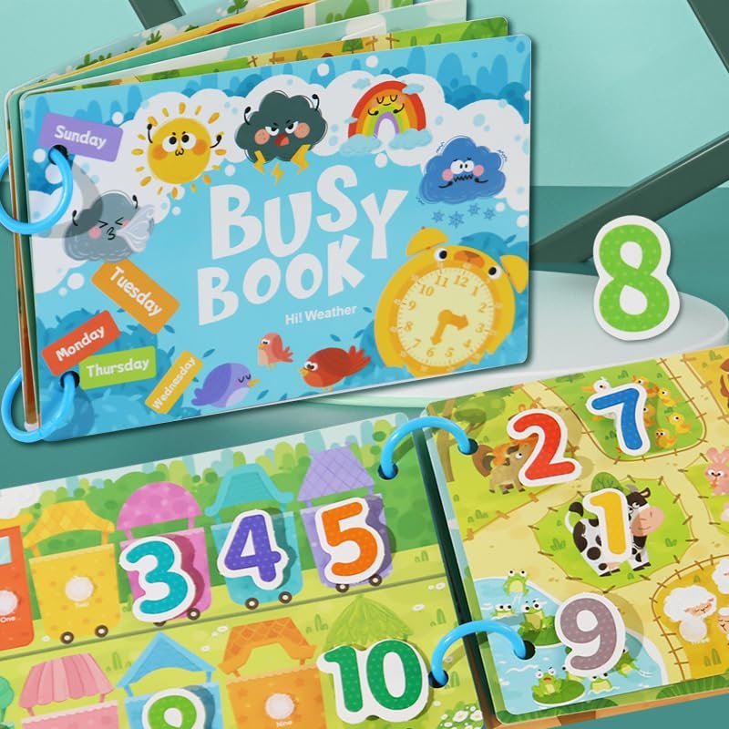 LilCognito Montessori Busy Book Sorting Toys for Toddlers 2-4, Quiet Book Educational Preschool Learning Activities for Kids, Sensory Fine Matching Games for 3 Year Old Boys Girls Gifts(Light Blue)