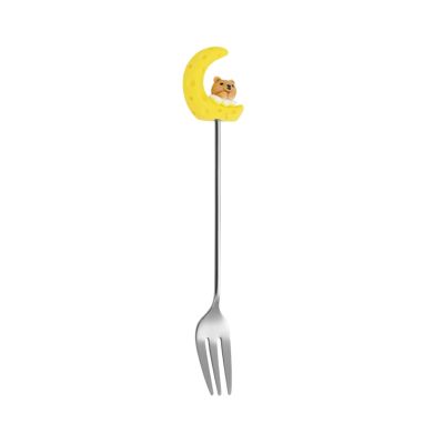 2PC- stainless steel moon rabbit cartoon spoon home fresh and exquisite personality-yellow moon-natural fork