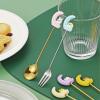 2PC- stainless steel moon rabbit cartoon spoon home fresh and exquisite personality-yellow moon-natural fork view 3