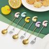 2PC- stainless steel moon rabbit cartoon spoon home fresh and exquisite personality-yellow moon-natural fork view 4