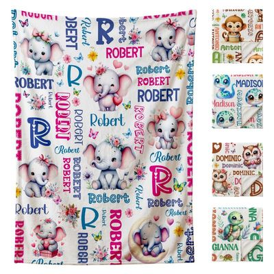 Custom Elephant Blanket for Boys Girls,Ultra Soft Personalized Gifts Baby Blanket,Customized Throw for Toddlers Newborn Stroller Crib,60"x80"