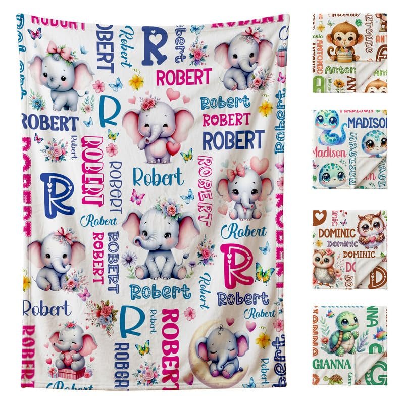 Custom Elephant Blanket for Boys Girls,Ultra Soft Personalized Gifts Baby Blanket,Customized Throw for Toddlers Newborn Stroller Crib,60"x80"