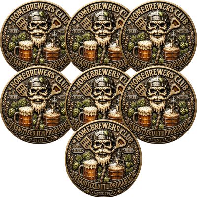 Homebrewers Club Challenge Coin, I Sanitized It Probably Novelty Collectible Coin, Vintage Skull Beer Brewing Token, Pour Decisions Fermentation Coins,Funny Gift for Homebrewer Dad Husband (7pcs)