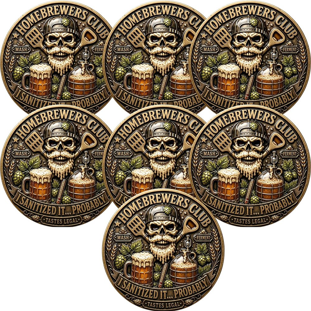 Homebrewers Club Challenge Coin, I Sanitized It Probably Novelty Collectible Coin, Vintage Skull Beer Brewing Token, Pour Decisions Fermentation Coins,Funny Gift for Homebrewer Dad Husband (7pcs)