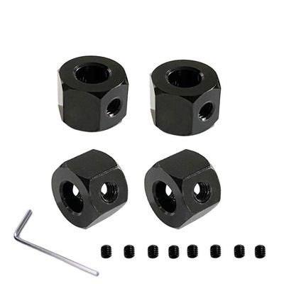 4 Pcs 5mm to 12mm Metal Wheel Hub Hex Adapter Compatible with D12 C14 C24 B14 B16 MN D91 RC Cars(Black)