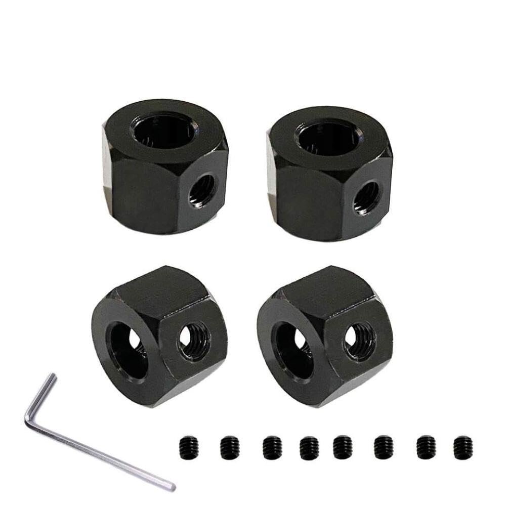 4 Pcs 5mm to 12mm Metal Wheel Hub Hex Adapter Compatible with D12 C14 C24 B14 B16 MN D91 RC Cars(Black)